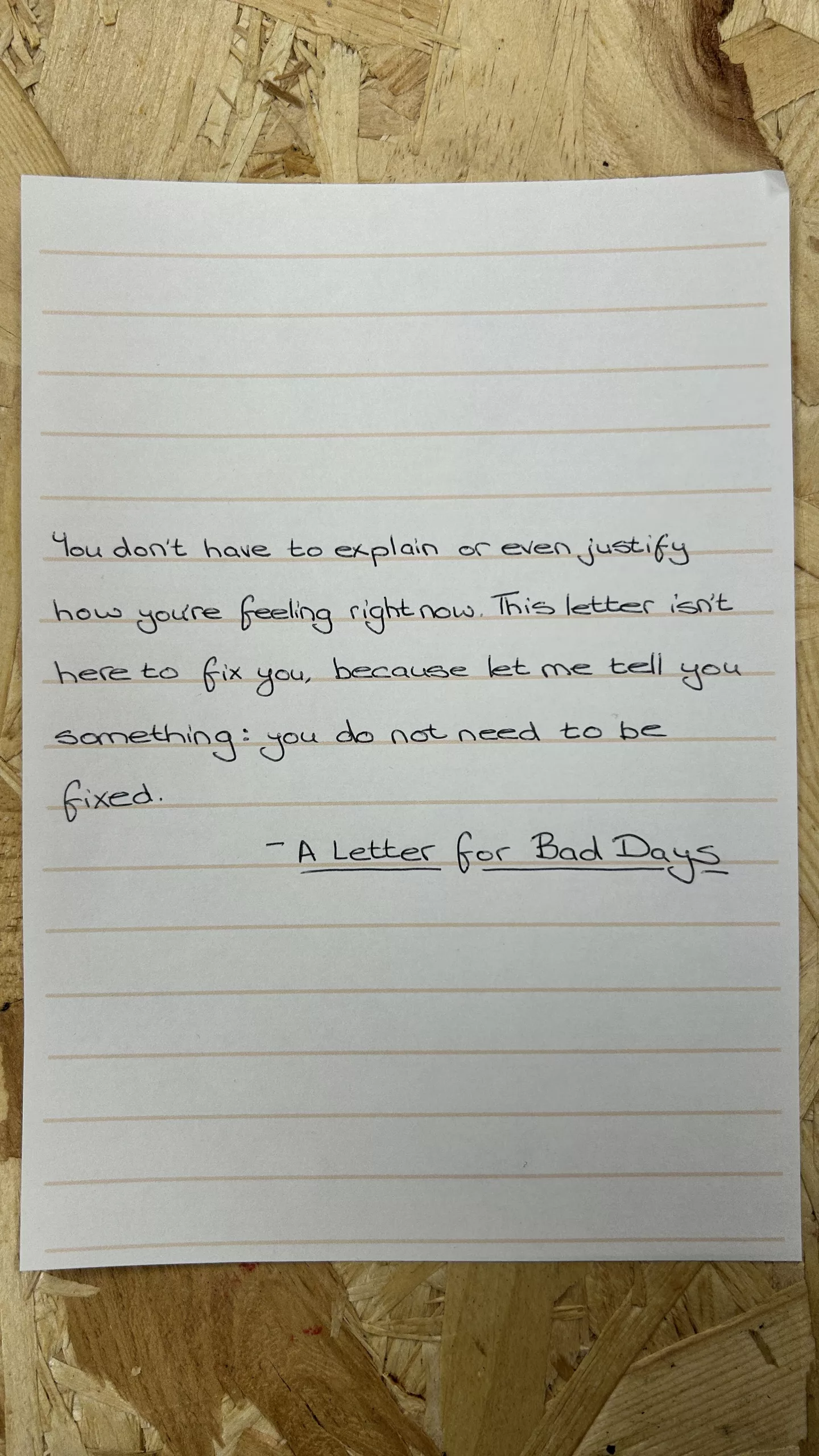 Excerpt from Letter for Bad Days